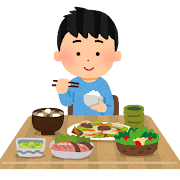 静かに食事をする子供のイラスト（男の子）