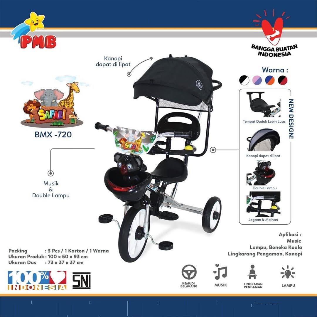 Tokosarana Mahasarana Sukses Sepeda Roda Tiga Anak Pmb Bmx 720 Nikel 1 3 Tahun Roda Karet Ic Music Koala Rotor Safety Bar Kanopi