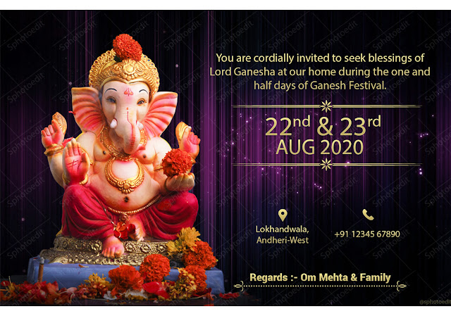Ganesh chaturthi 2019 invitation card online only rs.149 Ganesh Chaturthi 2020 E-Invitation - Sphotoedit | Free Photoshop
