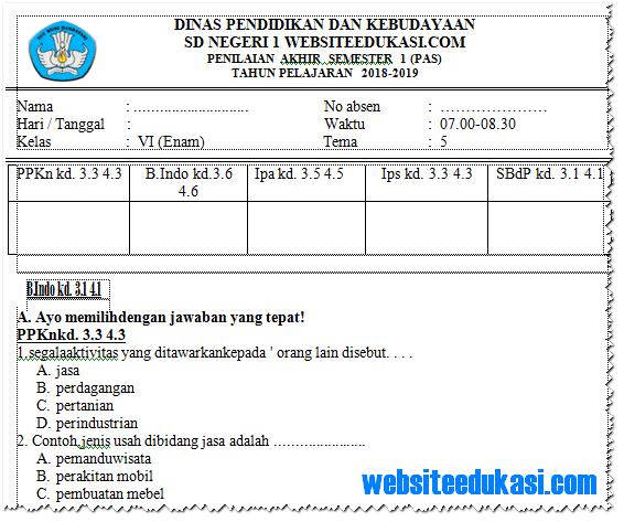 Website Edukasi Indonesia Soal Pas Uas Kelas 6 Tema 5 K13 Revisi 2018