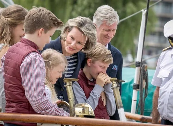 King Philippe, Queen Mathilde, Crown Princess Elisabeth, Princess Eleonore, Prince Emmanuel and Prince Gabriel visited the Mercator sailing ship