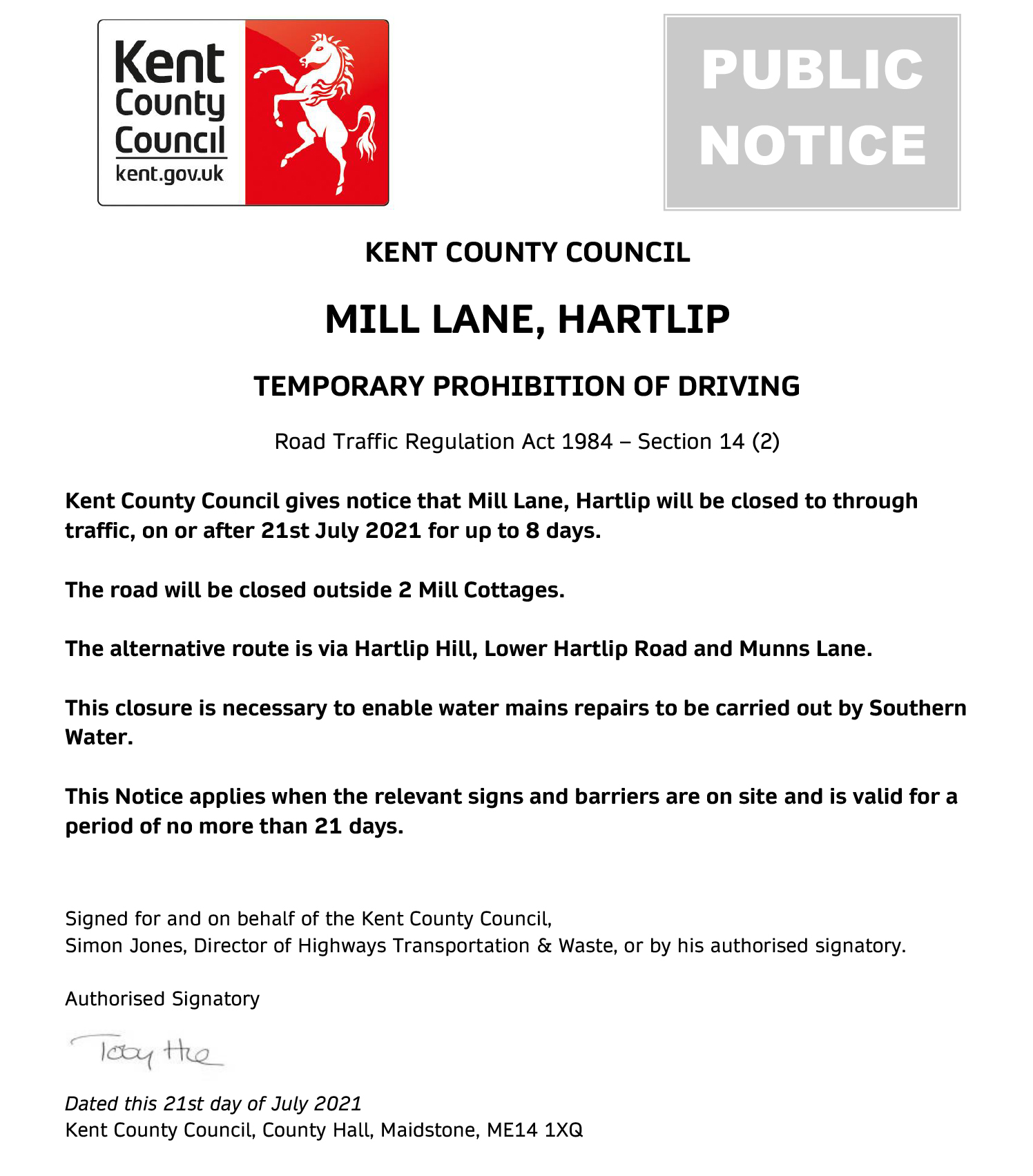 Notice Board News From Upchurch Matters Emergency Road Closure