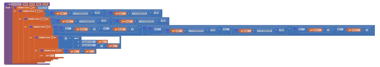 Calculating The Distance Between Two Sets Of Coordinates On Thunkable