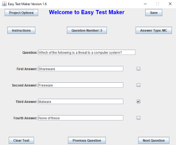 교사를 위한 최고의 무료 퀴즈 메이커 소프트웨어 Easy Test Maker
