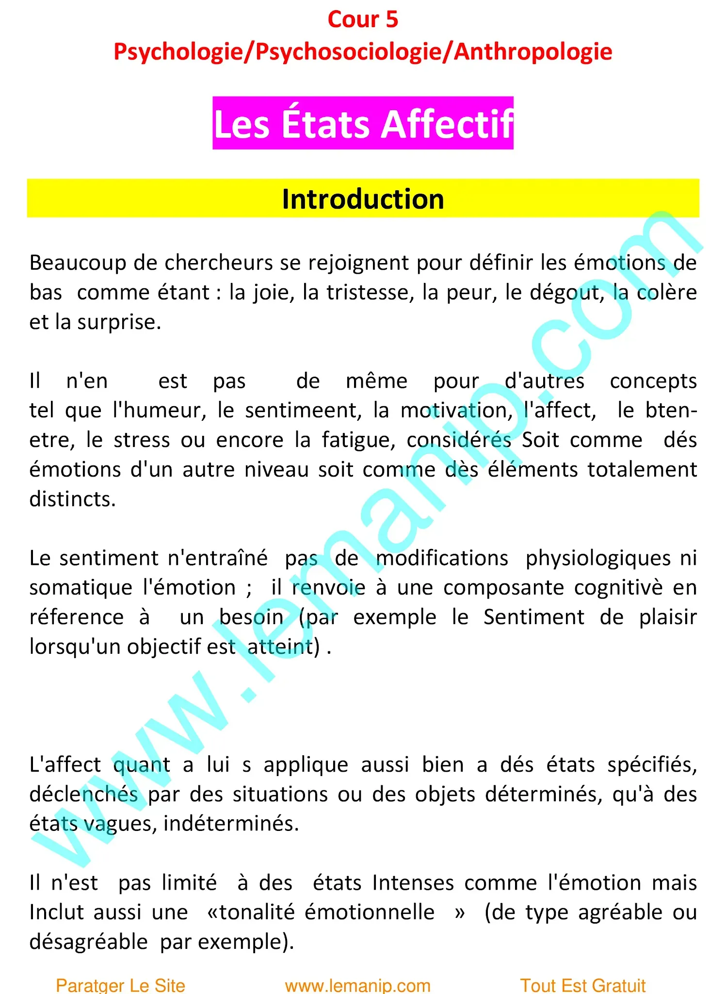 Introduction Au États Affectif