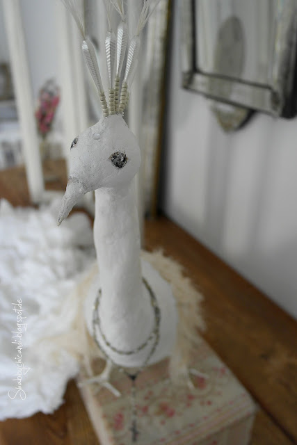 papermache Art white peacok