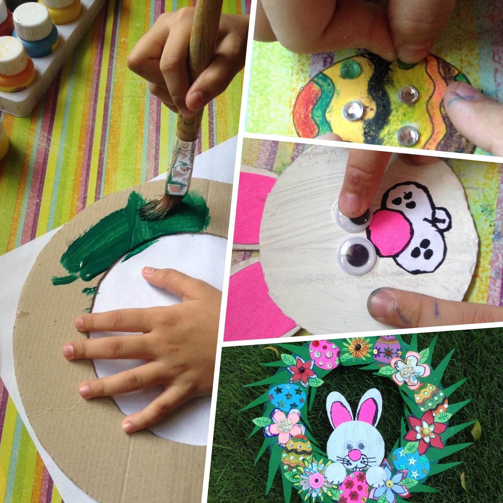 Easter Craft Spring Theme Wreath Out Of Empty Box Cardboard