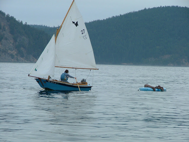 towing dinghy in Lopez Sound in the San Juans