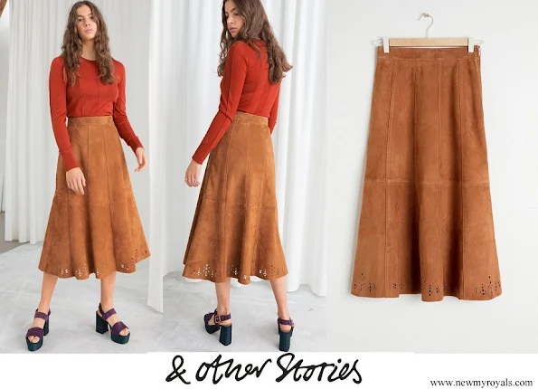 Princess Sofia wore &Other Stories Pleated Suede Midi Skirt