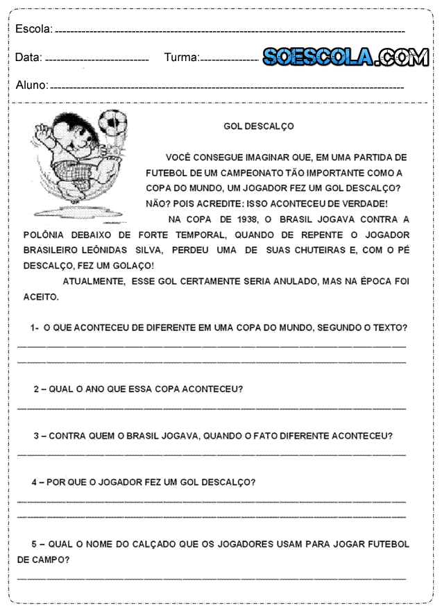 Atividades de interpretação de texto 4° ano — SÓ ESCOLA