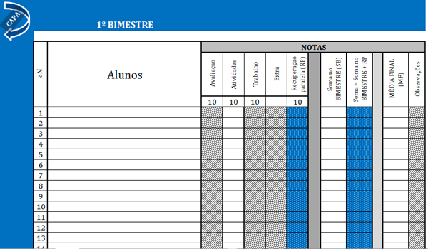 Confira este modelo de diário de classe estruturado em planilhas no Excel