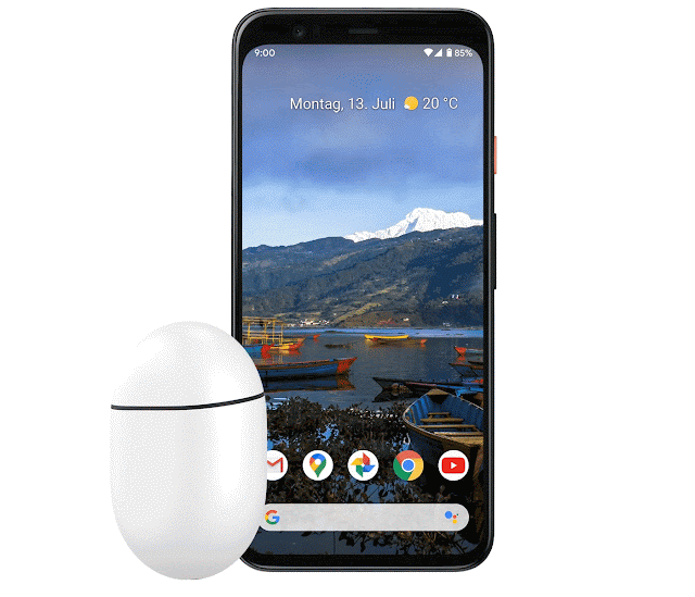 Foto zeigt Pixel Buds und ein Smartphone beim Verbinden der beiden Geräte