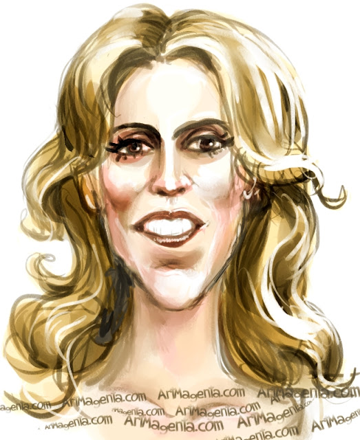 Celine Dion caricature cartoon. Portrait drawing by caricaturist Artmagenta