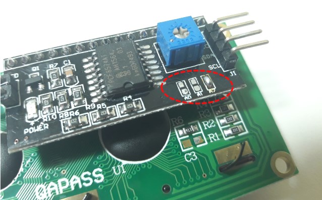 Detalhe solda endereço I2C Detalhe solda endereço I2C
