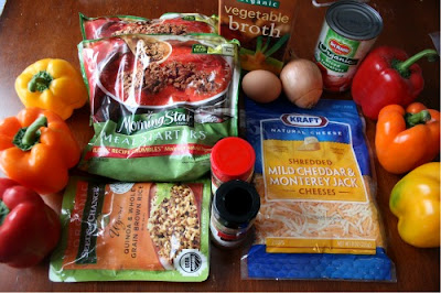 Crockpot Stuffed Peppers - Ingredients laid out on table