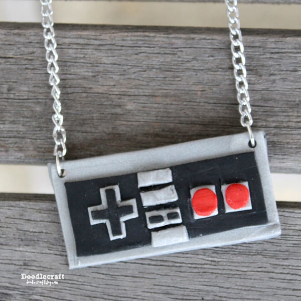 Nintendo video game controller clay pendant necklace diy