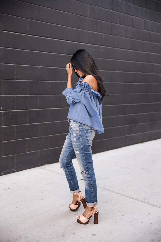 INSTANTFUNK★Denim Off-Shoulder★おしゃれ 夏ファッション DENIM OFF SHOULDER - Walk In Wonderland