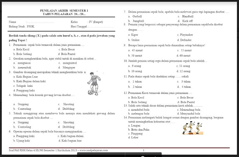 Soal Pjok Kelas 4 Semester 2 2022 Homecare24