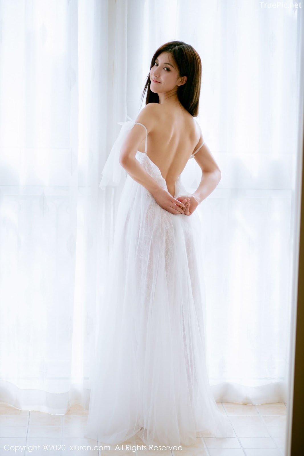 XIUREN No.1914 - Chinese model 林文文Yooki so Sexy with Transparent White Lace Dress - Picture 34