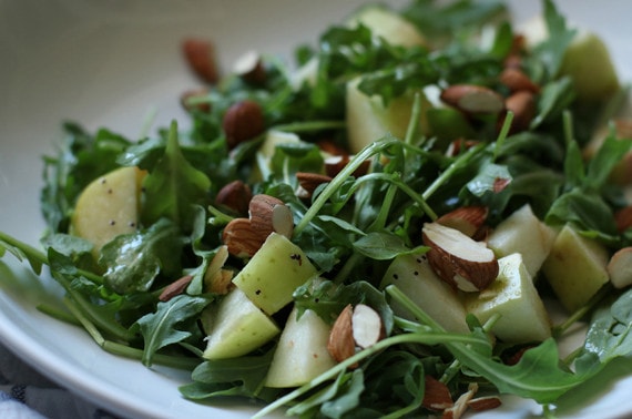 Arugula and Toasted Almond Salad with Poppyseed Dressing from Measure and Whisk #christmasdinnerideas