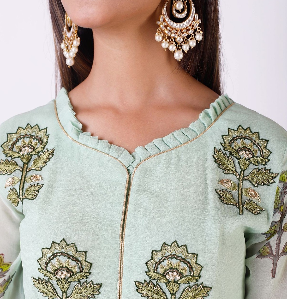 Dark brown long gown with beautiful gold prints, deep back and tassels -  Kurti Fashion