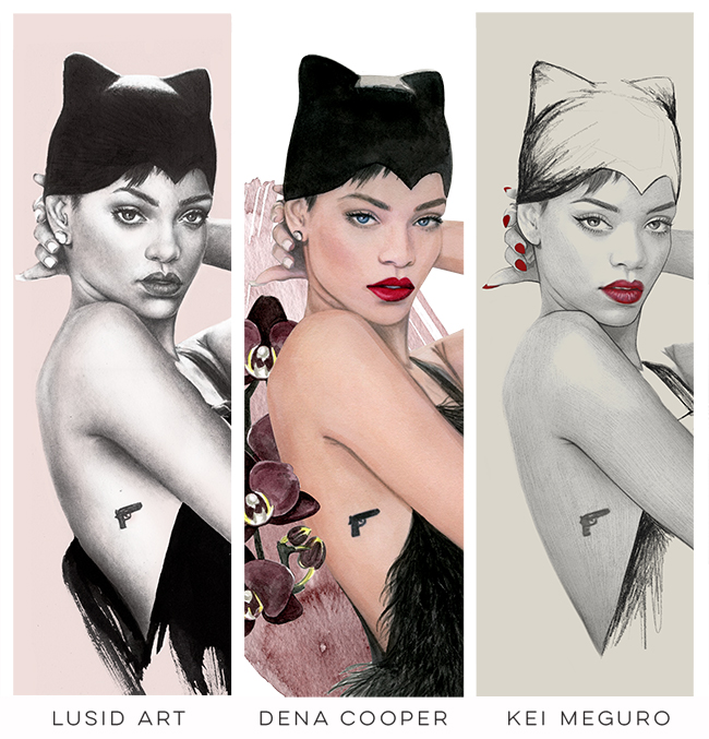Rihanna illustration for women's day collaboration by Kei Meguro, Alex Saba and Dena Cooper
