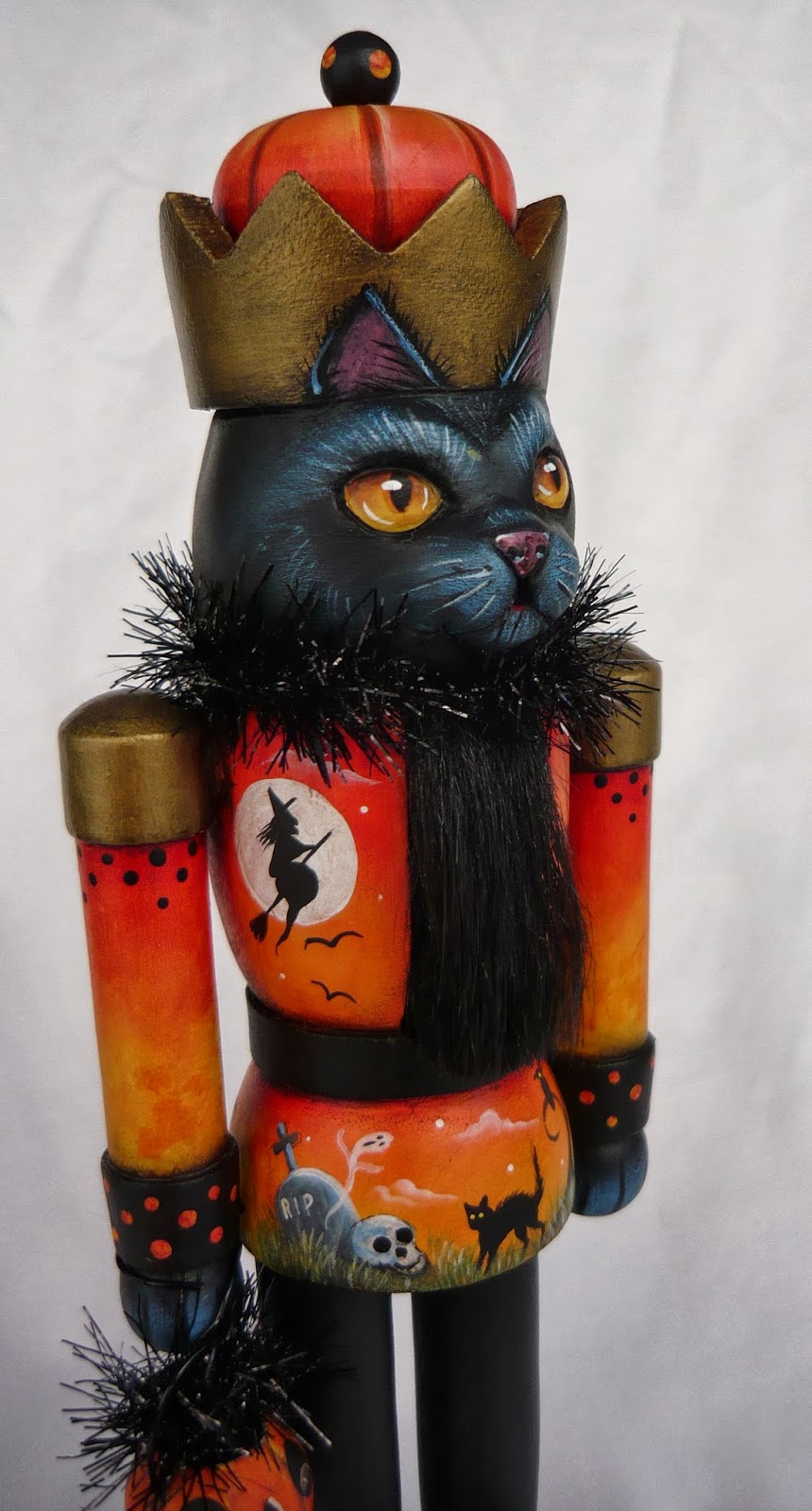 MAGIC BRUSH STUDIO OOAK HALLOWEN BLACK CAT NUTCRACKER on eBay right now