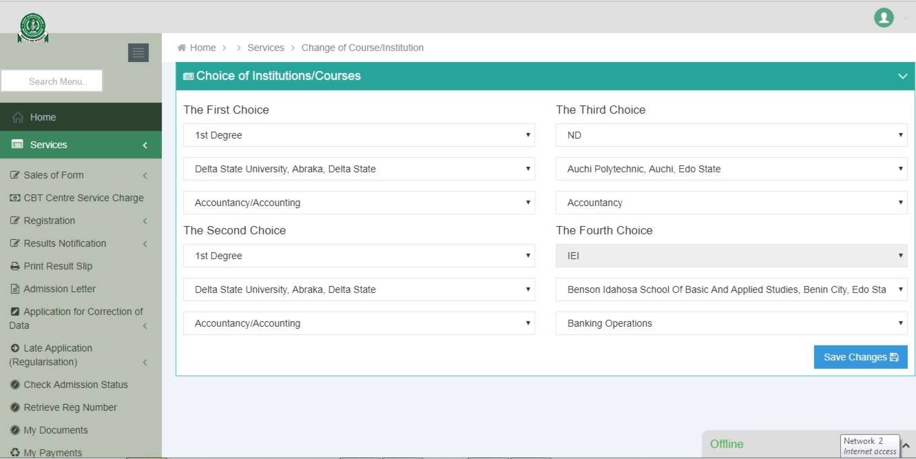Jamb Change Of Course Form and Institution 2018 Complete Detail