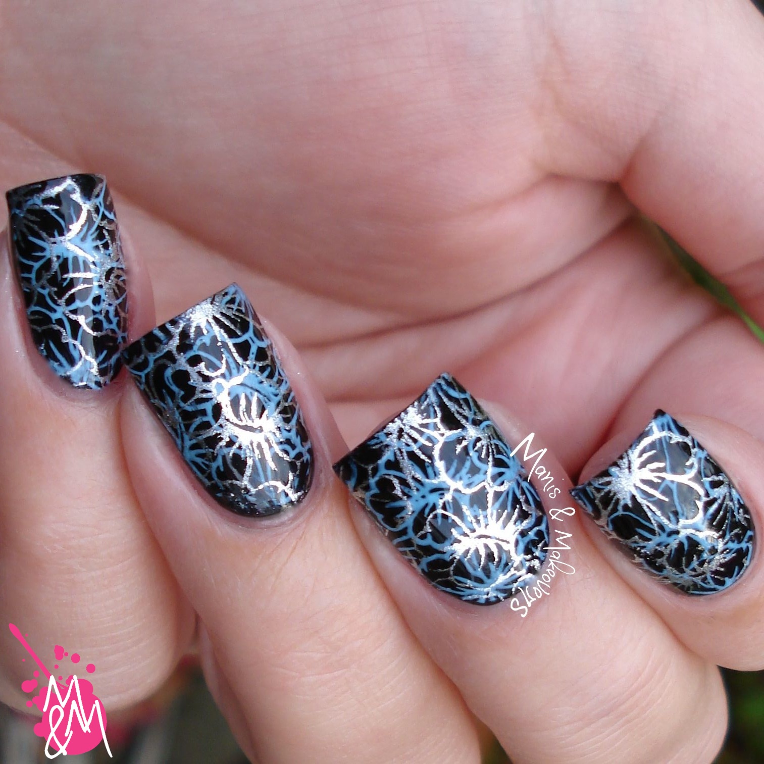 Manis & Makeovers: Try or Die: Double Stamping over Black