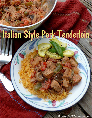 Italian Style Pork Tenderloin, pork tenderloin and vegetables slow cooked in a creamy tomato sauce. | recipe developed by www.BakingInATornado.com | #recipe #dinner