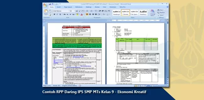 Rpp Daring Ips Smp Mts Kelas 9 Ekonomi Kreatif Arsip Guru