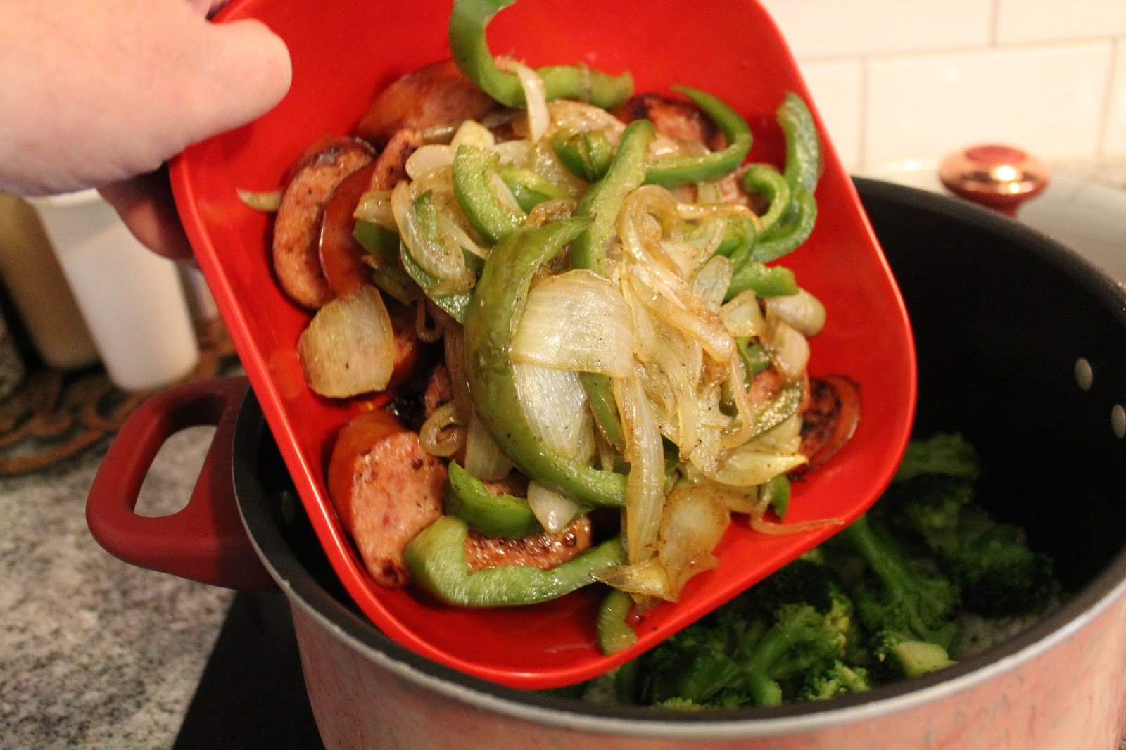 Dinner with the Grobmyers Cheesy Kielbasa, Rice and Broccoli Skillet