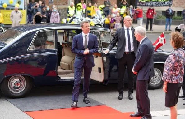 Queen Margrethe, Princess Benedikte. Crown Princess Mary wore a rose gold metallic pleated midi skirt from Asos Design, and a blazer by Max Mara