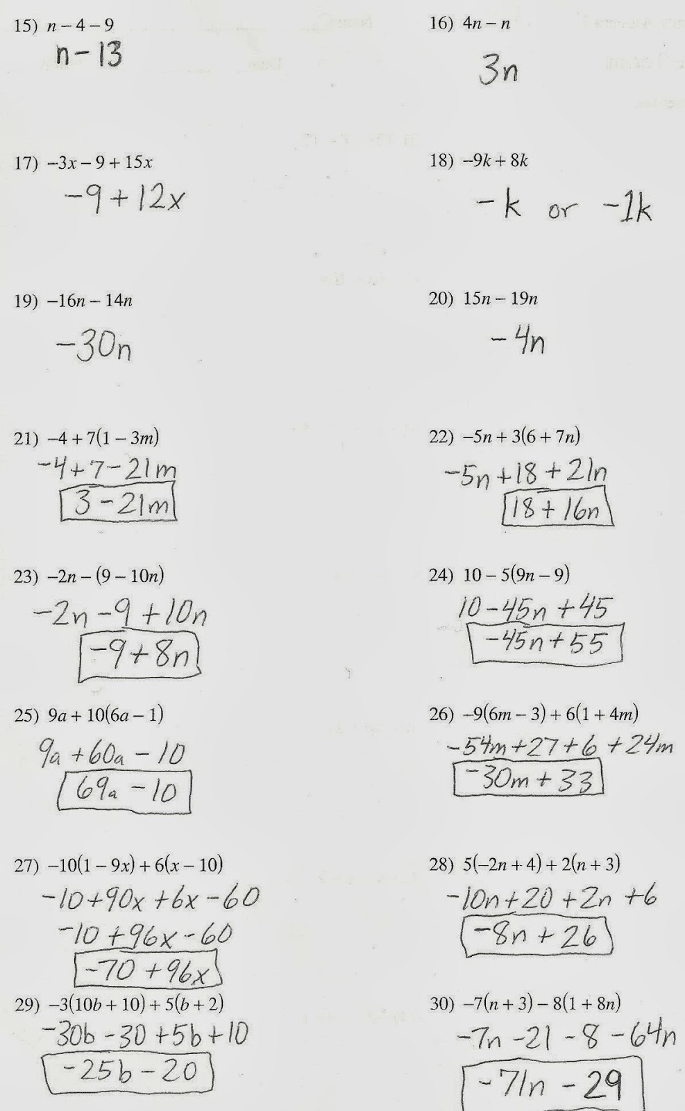 algebra 1 weekly homework