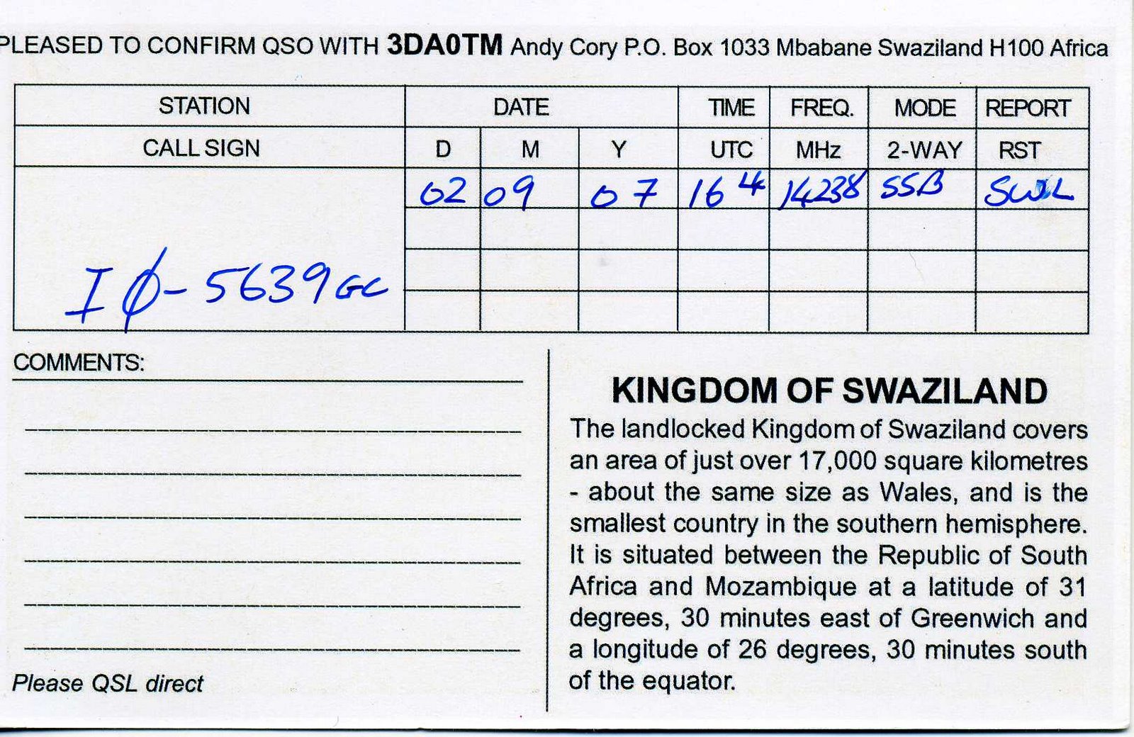 RADIOASCOLTO LISTEN TO THE WORLD HAM QSL