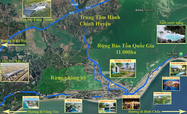 bản đồ phân vùng vị trí dự án Happy Garden Hồ Tràm. chụp trên google map