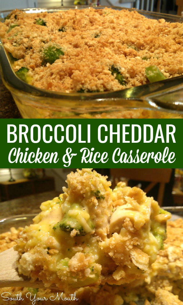 Broccoli Cheddar Chicken & Rice Casserole | A cheesy casserole recipe with broccoli, chicken and rice that requires no browning or precooking any of the ingredients. Much like Cracker Barrel's Broccoli Cheddar Chicken but with rice!
