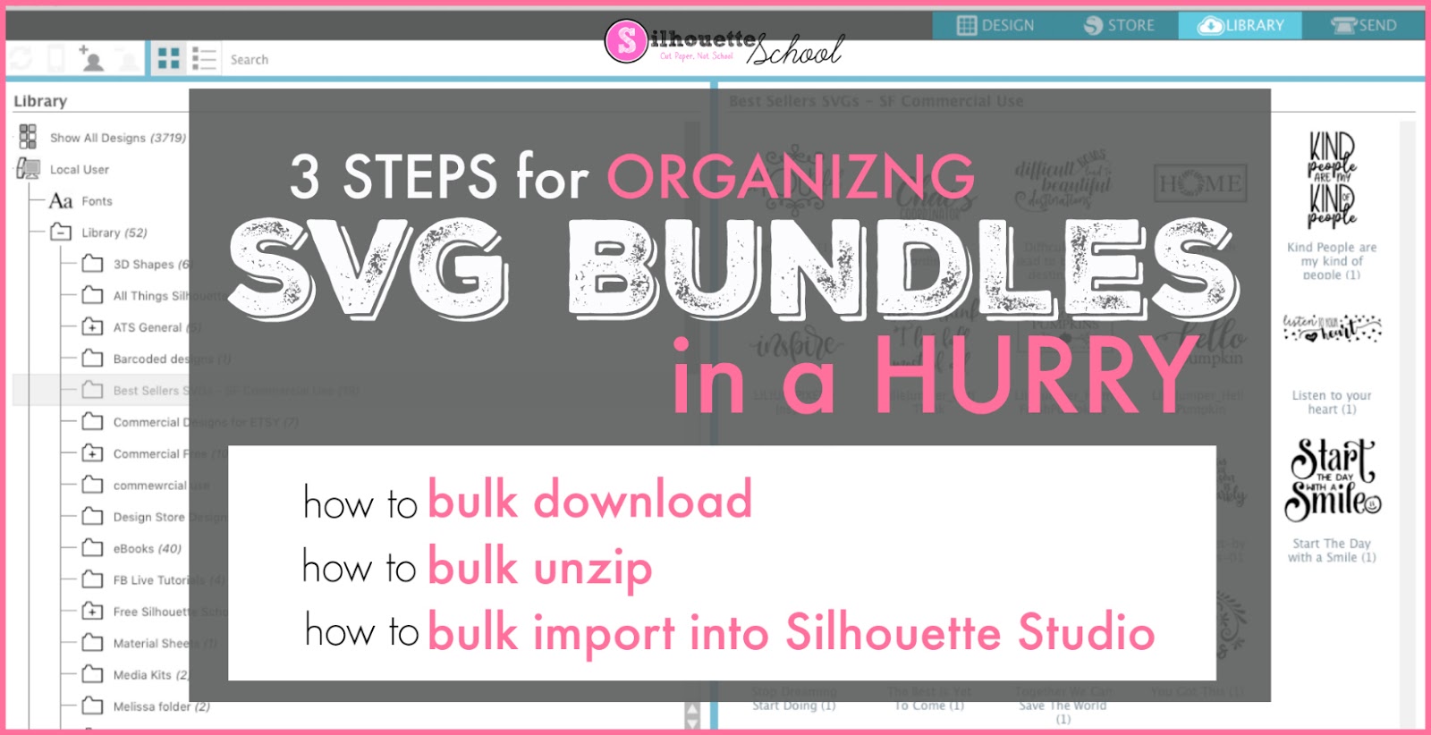 Download How To Organize Svg Bundles 3 Steps To Bulk Download Unzip And Import Into Silhouette Studio Video Tutorial Silhouette School PSD Mockup Templates