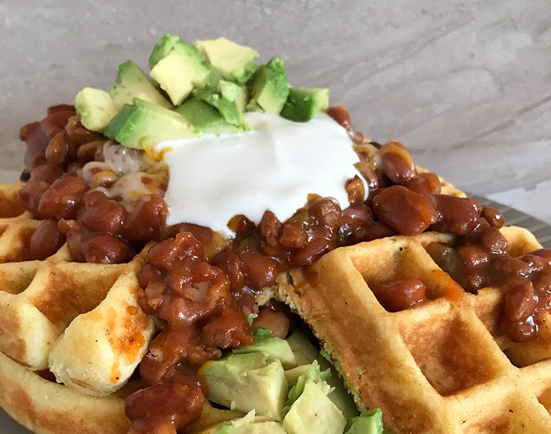 Southern Cooking Jalapeño Cornbread Waffles Topped With Chili