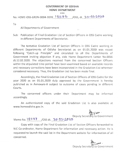 OSS TODAYS: Gradation List of Section Officers as on 01.01.2020