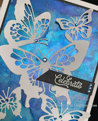 Angela Lovel, Angela's PaperArts, Stampin Up Butterfly Beauty and alcohol ink birthday card