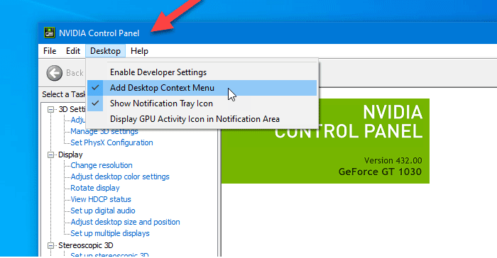 Supprimer le panneau de configuration NVIDIA du menu contextuel et de la barre d'état système