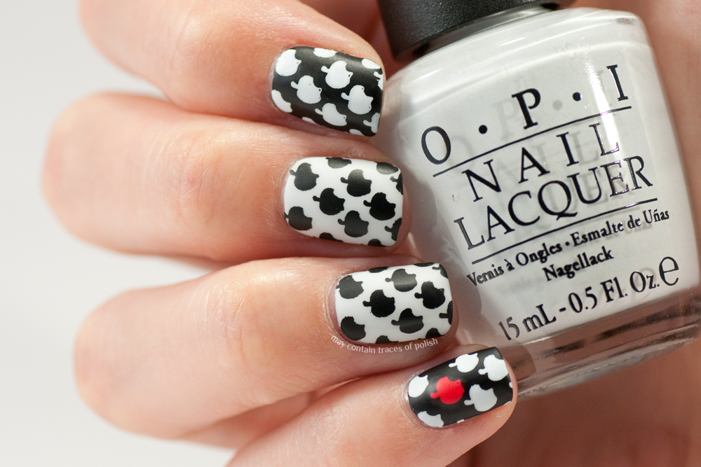 Black and white apple nail art - May contain traces of polish