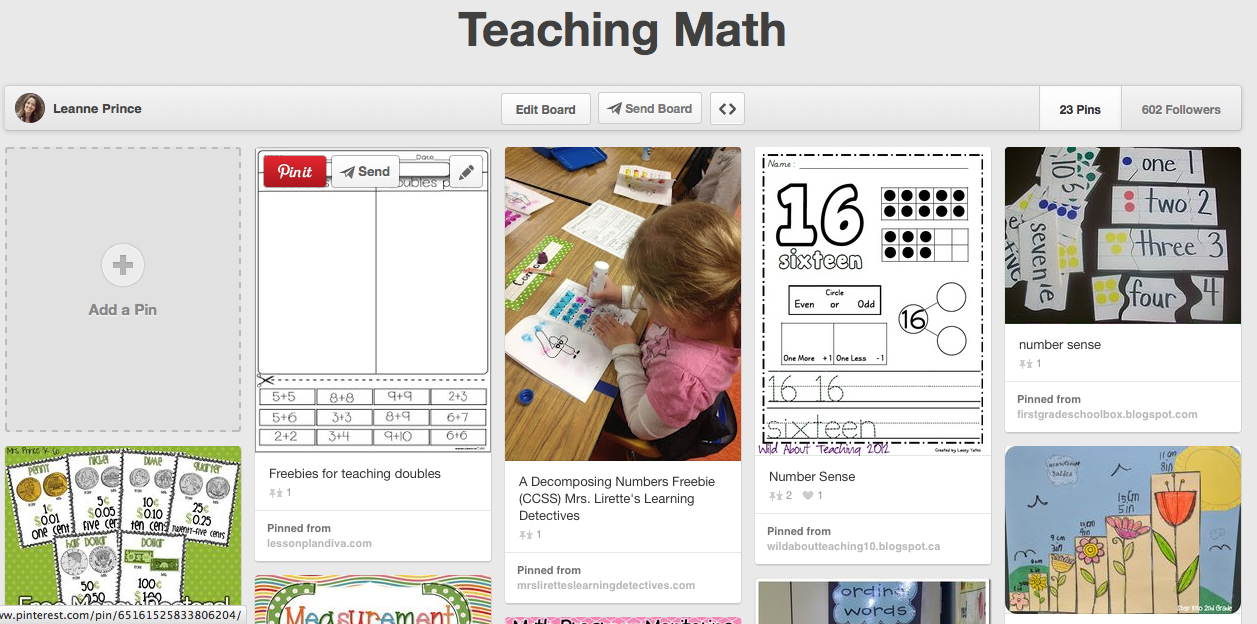 http://www.pinterest.com/leanneprince/teaching-math/