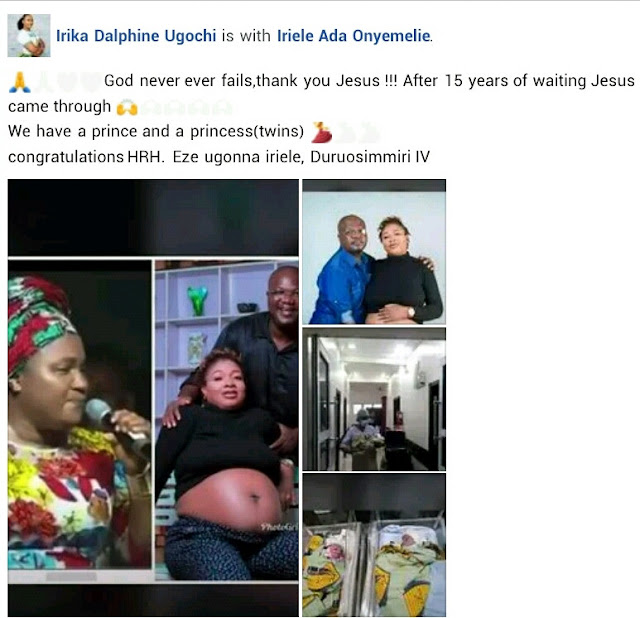 Imo traditional ruler and his wife welcome twins after 15 years of waiting (Photos)
