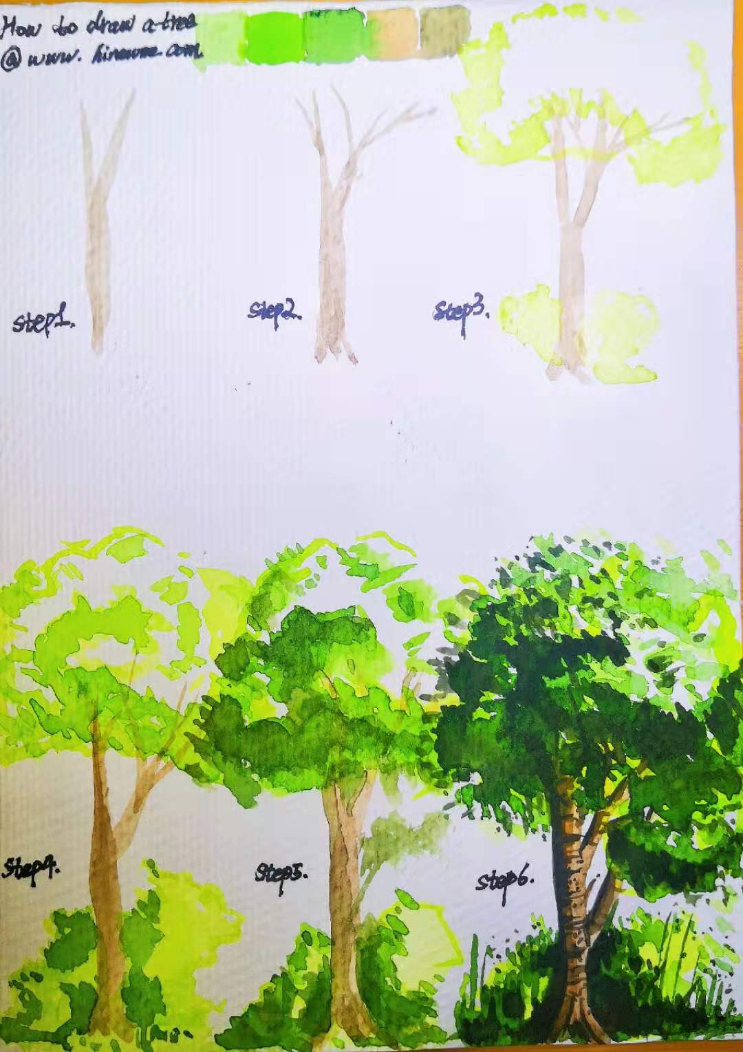 2How to draw a tree with watercolor step by step