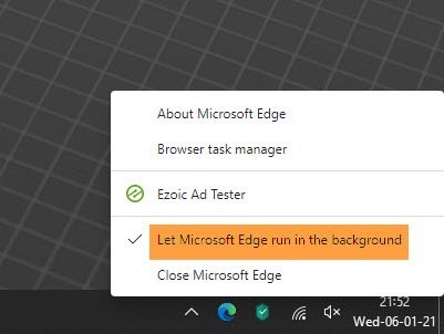 позволить Microsoft Edge работать в фоновом режиме