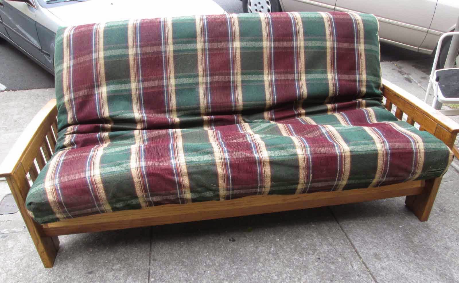 UHURU FURNITURE & COLLECTIBLES SOLD Plaid Futon with Wood Frame 115