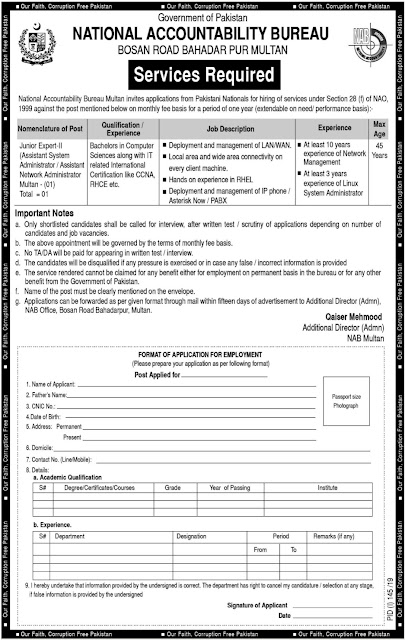 NAB National Accountability Bureau Multan Jobs 2019