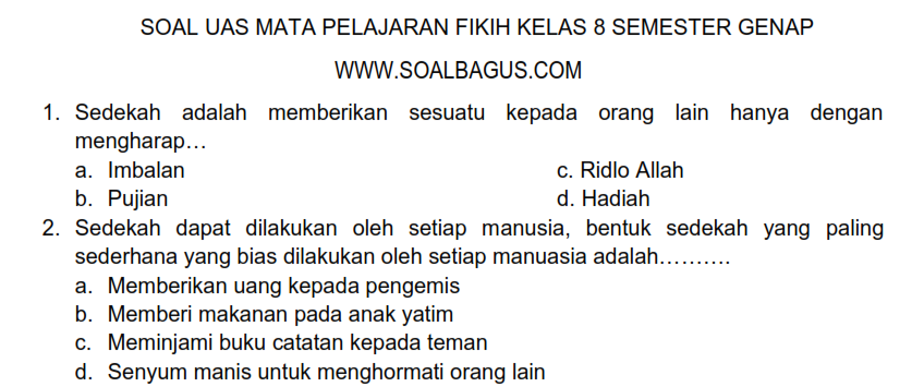 Soal Ukk Uas Fikih Kelas 8 Mts Semester 2 Soalbagus Com